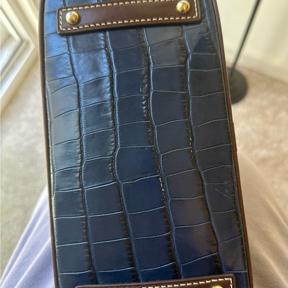 Dooney & Bourke Midnight Blue Croc “Zip-Zip”Embossed Satchel with Brown Trim - Picture 5 of 9